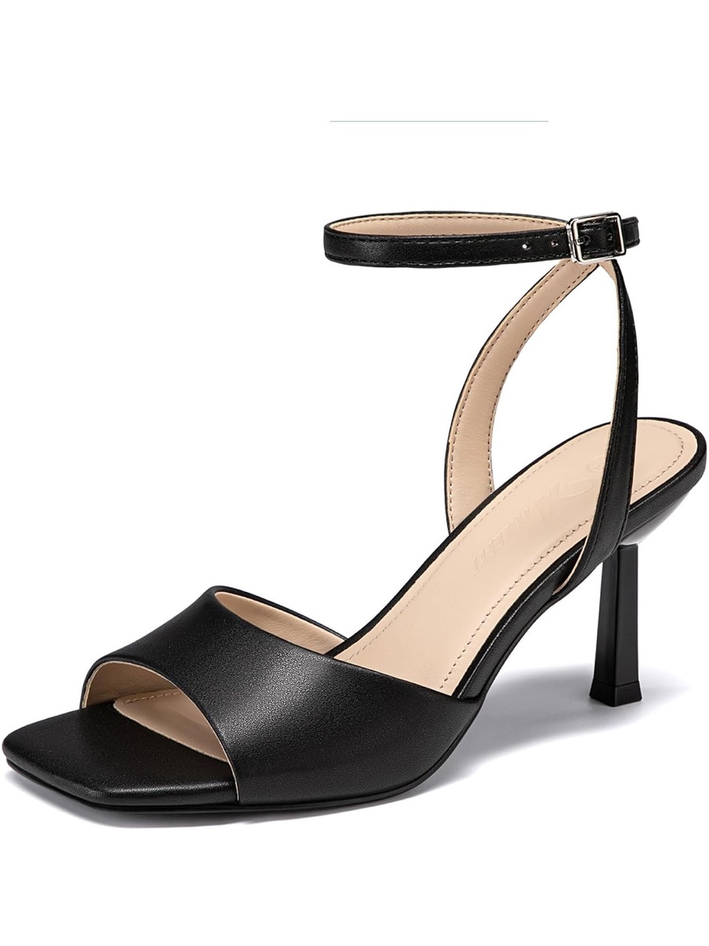 Women's Black Ankle-Strap Open-Toe Mid Heel Sandals